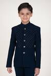 Shop_Little Boys Closet_Blue Satin Embroidery Designer Bandhgala And Pant Set _Online_at_Aza_Fashions