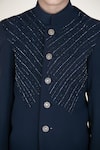 Little Boys Closet_Blue Satin Embroidery Designer Bandhgala And Pant Set _at_Aza_Fashions