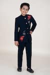 Shop_Little Boys Closet_Blue Satin Embroidery Designer Bandhgala And Pant Set _at_Aza_Fashions