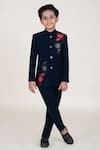 Buy_Little Boys Closet_Blue Satin Embroidery Designer Bandhgala And Pant Set _at_Aza_Fashions