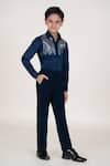Little Boys Closet_Blue Cotton Satin Designer Shirt _Online_at_Aza_Fashions