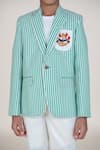 Shop_Little Boys Closet_Green Cotton Embroidery Striped Boys Blazer And Pant Set _Online_at_Aza_Fashions