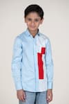 Shop_Little Boys Closet_Blue Cotton Satin Color Block Designer Shirt _at_Aza_Fashions