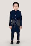 Shop_Little Boys Closet_Blue Metallic Thread Designer Sherwani And Pant Set _at_Aza_Fashions