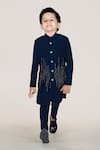 Buy_Little Boys Closet_Blue Metallic Thread Designer Sherwani And Pant Set _at_Aza_Fashions