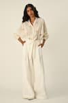 Buy_Payal Pratap_Ivory Embroidery Collared Eglantyne Panelled Shirt _at_Aza_Fashions