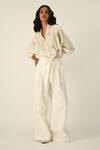 Buy_Payal Pratap_Ivory Linen Canina Belted Wide Leg Pants _Online_at_Aza_Fashions