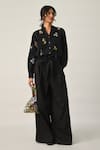 Payal Pratap_Black Cotton Setigara Wide Leg Pants _Online_at_Aza_Fashions