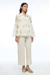 Payal Pratap_Ivory Cotton, Silk Embroidery Mandarin Collar Baccara Tiered Top _Online_at_Aza_Fashions