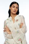Shop_Payal Pratap_Ivory Cotton, Silk Embroidery Mandarin Collar Baccara Tiered Top _Online_at_Aza_Fashions
