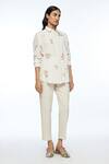 Payal Pratap_Ivory Handloom Cotton Embroidery Collared Cross Stitch Shirt _Online_at_Aza_Fashions