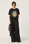 Buy_Payal Pratap_Black Linen Embroidery Round Neck Top _at_Aza_Fashions
