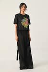 Payal Pratap_Black Linen Embroidery Round Neck Top _Online_at_Aza_Fashions