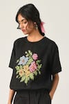 Shop_Payal Pratap_Black Linen Embroidery Round Neck Top _Online_at_Aza_Fashions