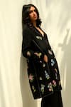 Payal Pratap_Black Linen Embroidery Notched Neck Carmagnole Jacket _Online_at_Aza_Fashions