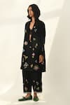 Payal Pratap_Black Linen Embroidery Notched Neck Carmagnole Jacket _at_Aza_Fashions