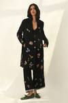 Buy_Payal Pratap_Black Linen Embroidery Notched Neck Carmagnole Jacket _at_Aza_Fashions