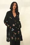 Buy_Payal Pratap_Black Linen Embroidery Notched Neck Carmagnole Jacket 
