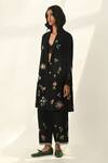 Payal Pratap_Black Linen Embroidery Delbard Pants _Online_at_Aza_Fashions