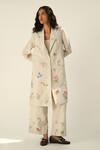 Buy_Payal Pratap_Beige Linen Embroidery Collared Jacket _at_Aza_Fashions