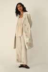 Payal Pratap_Beige Linen Embroidery Collared Jacket _Online_at_Aza_Fashions
