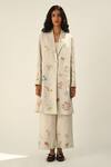 Payal Pratap_Beige Linen Embroidery Pants _Online_at_Aza_Fashions