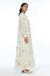 Payal Pratap_Ivory Cotton, Silk Embroidery Round Neck Forrestiana Tiered Maxi Dress _Online_at_Aza_Fashions