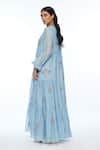 Shop_Payal Pratap_Blue Cotton, Silk Embroidery V-neck Diplodonta Dress _at_Aza_Fashions