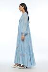 Payal Pratap_Blue Cotton, Silk Embroidery V-neck Diplodonta Dress _Online_at_Aza_Fashions
