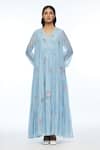 Buy_Payal Pratap_Blue Cotton, Silk Embroidery V-neck Diplodonta Dress _Online_at_Aza_Fashions