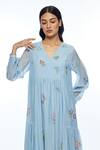 Shop_Payal Pratap_Blue Cotton, Silk Embroidery V-neck Diplodonta Dress _Online_at_Aza_Fashions