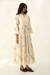 Payal Pratap_Ivory Handloom Cotton Embroidery V-neck Corymbifera Dress _Online_at_Aza_Fashions