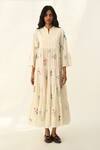 Buy_Payal Pratap_Ivory Handloom Cotton Embroidery V-neck Corymbifera Dress _at_Aza_Fashions