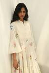 Shop_Payal Pratap_Ivory Handloom Cotton Embroidery V-neck Corymbifera Dress _Online_at_Aza_Fashions