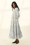 Payal Pratap_Blue Cotton Embroidery V-neck Corymbifera Dress _Online_at_Aza_Fashions