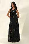 Buy_Payal Pratap_Black Cotton, Silk Embroidery Round Neck Glabrifolia Dress _at_Aza_Fashions