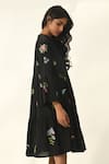 Payal Pratap_Black Handloom Cotton Embroidery V-neck Elina Tiered Short Dress _Online_at_Aza_Fashions