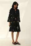 Buy_Payal Pratap_Black Handloom Cotton Embroidery V-neck Elina Tiered Short Dress _Online_at_Aza_Fashions