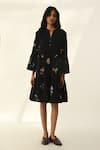 Buy_Payal Pratap_Black Handloom Cotton Embroidery V-neck Elina Tiered Short Dress _at_Aza_Fashions