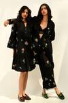 Payal Pratap_Black Viscose, Linen Embroidery Round Neck Stellata Cross Stitch Jacket _Online_at_Aza_Fashions