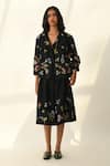 Buy_Payal Pratap_Black Viscose, Linen Embroidery Round Neck Stellata Cross Stitch Jacket _at_Aza_Fashions
