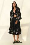 Buy_Payal Pratap_Black Viscose, Linen Embroidery Bellinda Pleated Skirt _at_Aza_Fashions