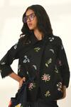 Buy_Payal Pratap_Black Viscose, Linen Embroidery Round Neck Ambridge Double Breasted Jacket _Online_at_Aza_Fashions