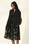 Shop_Payal Pratap_Black Cotton, Silk Embroidery V-neck Cross-stitch Tunic Dress _Online_at_Aza_Fashions
