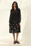 Buy_Payal Pratap_Black Cotton, Silk Embroidery V-neck Cross-stitch Tunic Dress _at_Aza_Fashions