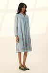 Payal Pratap_Blue Cotton, Silk Embroidery V-neck Flowy Tunic Dress With _Online_at_Aza_Fashions