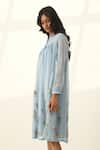 Buy_Payal Pratap_Blue Cotton, Silk Embroidery V-neck Flowy Tunic Dress With _Online_at_Aza_Fashions