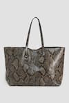 Shop Perona Gray Grey Lamb Snake Print Tote Bag at Aza Fashions Shop_Perona_Gray Grey Lamb Snake Print Tote Bag _at_Aza_Fashions