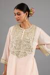Shop_Saina Kapoor_Peach Chanderi, Organza Sequins, Embroidery Round Neck Pink Kurta Set _Online_at_Aza_Fashions
