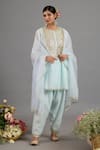 Shop_Saina Kapoor_Green Chanderi, Organza Embroidery, Sequins Round Neck Kurta Set _Online_at_Aza_Fashions